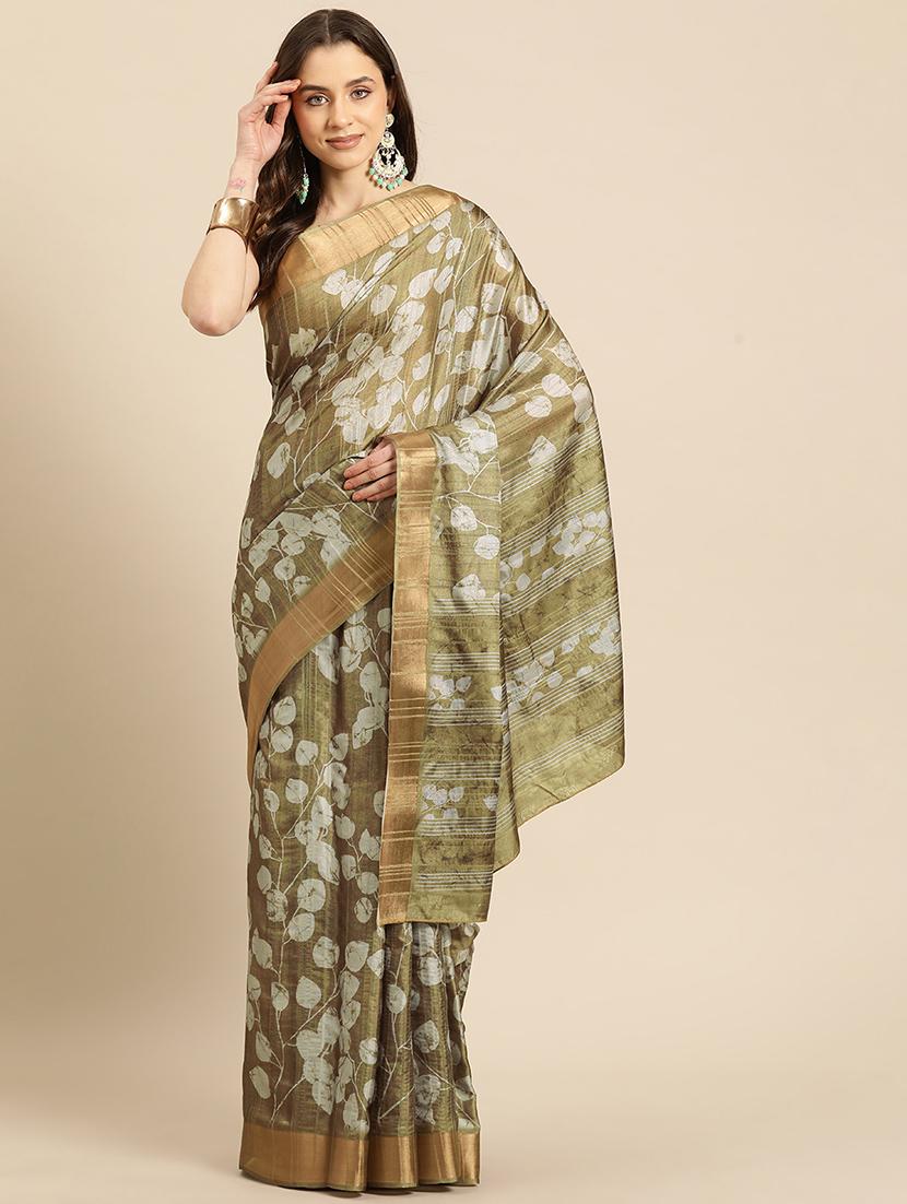 olive green printed saree - 20947832 - Standard Image - 1