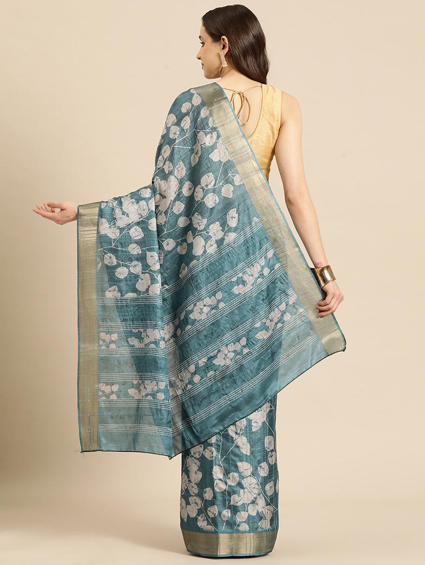 teal silk printed saree - 20947834 - Standard Image - 1