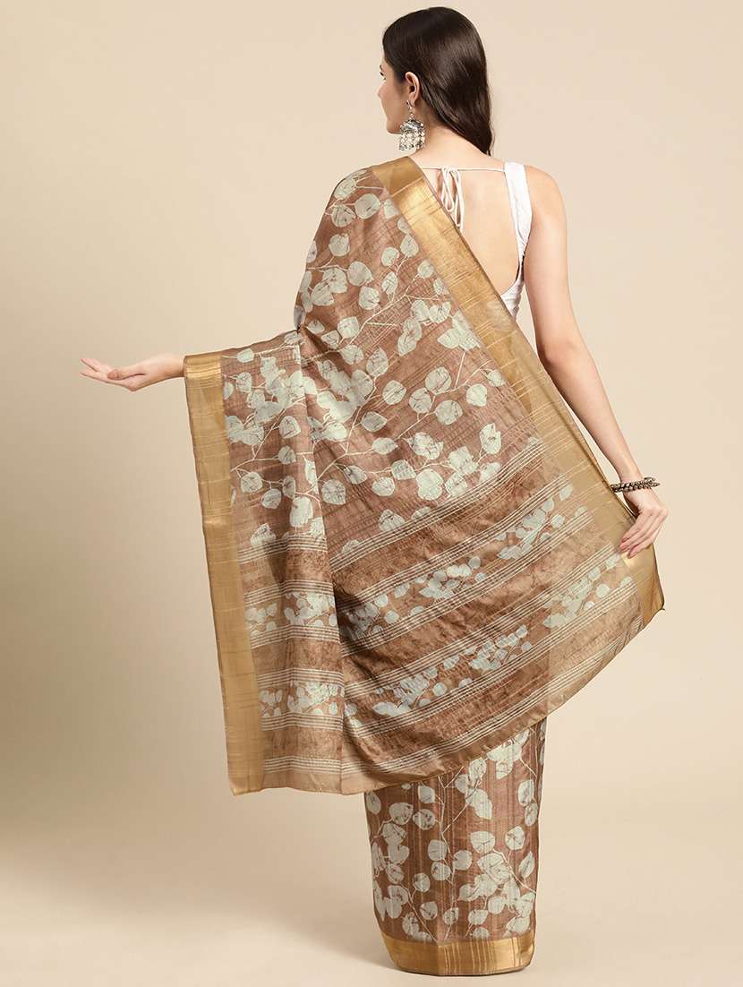 Brown Silk Printed Saree With Blouse - 20947836 -  Standard Image - 1