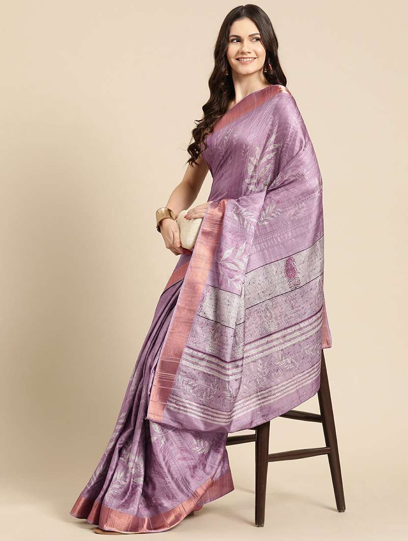lavender silk printed saree - 20947837 -  Standard Image - 1