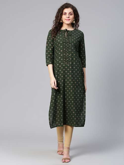 women three quarter sleeve straight kurta - 20947961 - Standard Image - 0