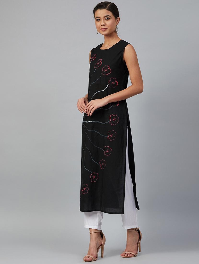 women black sleveless straight kurta - 20947966 -  Standard Image - 1