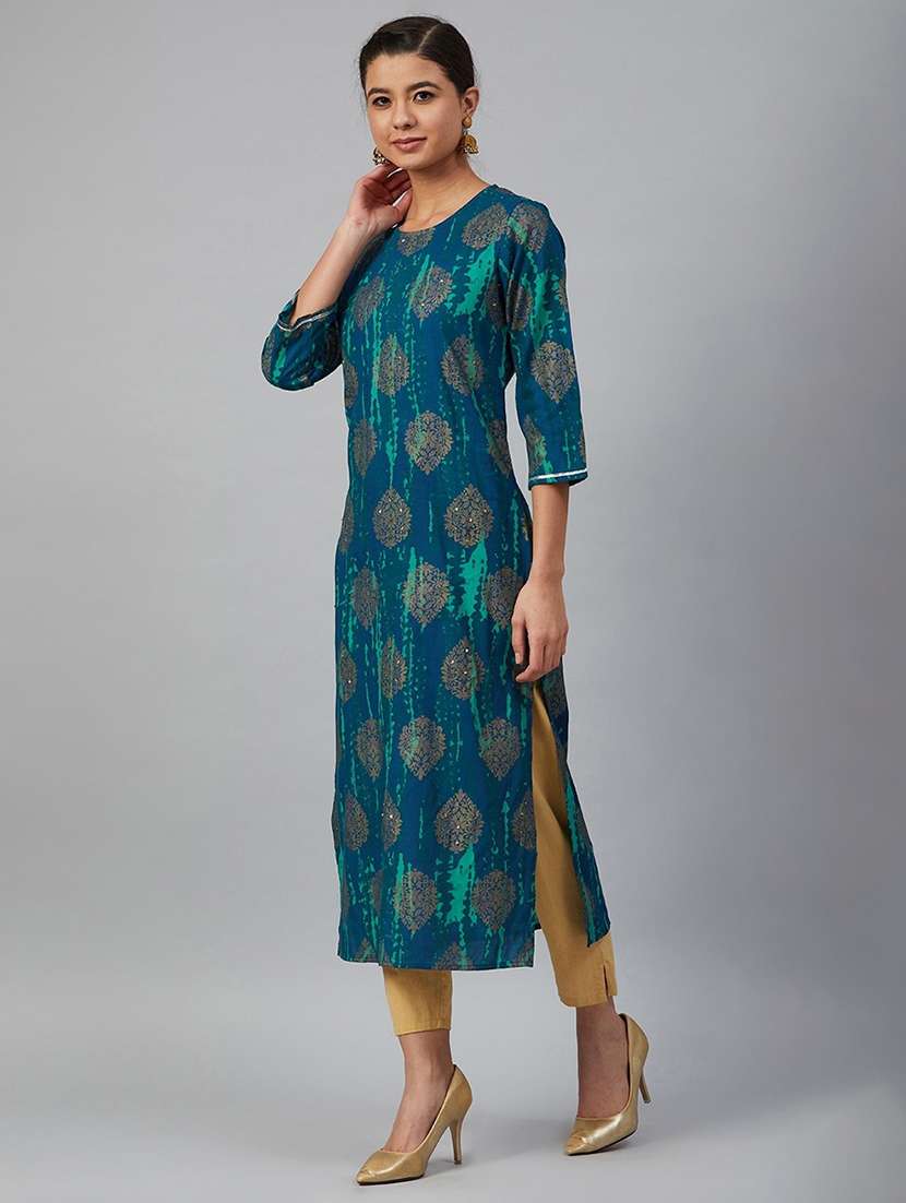 women three quarter sleeve straight kurta - 20947971 - Standard Image - 1