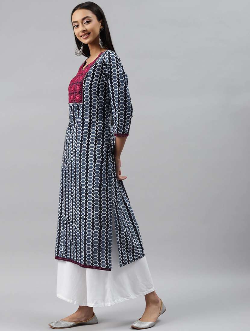 women three quarter sleeve straight kurta - 20947984 -  Standard Image - 1