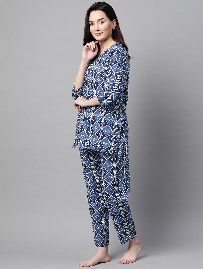 women blue geometric printed co-ord set - 20947987 -  Standard Image - 1