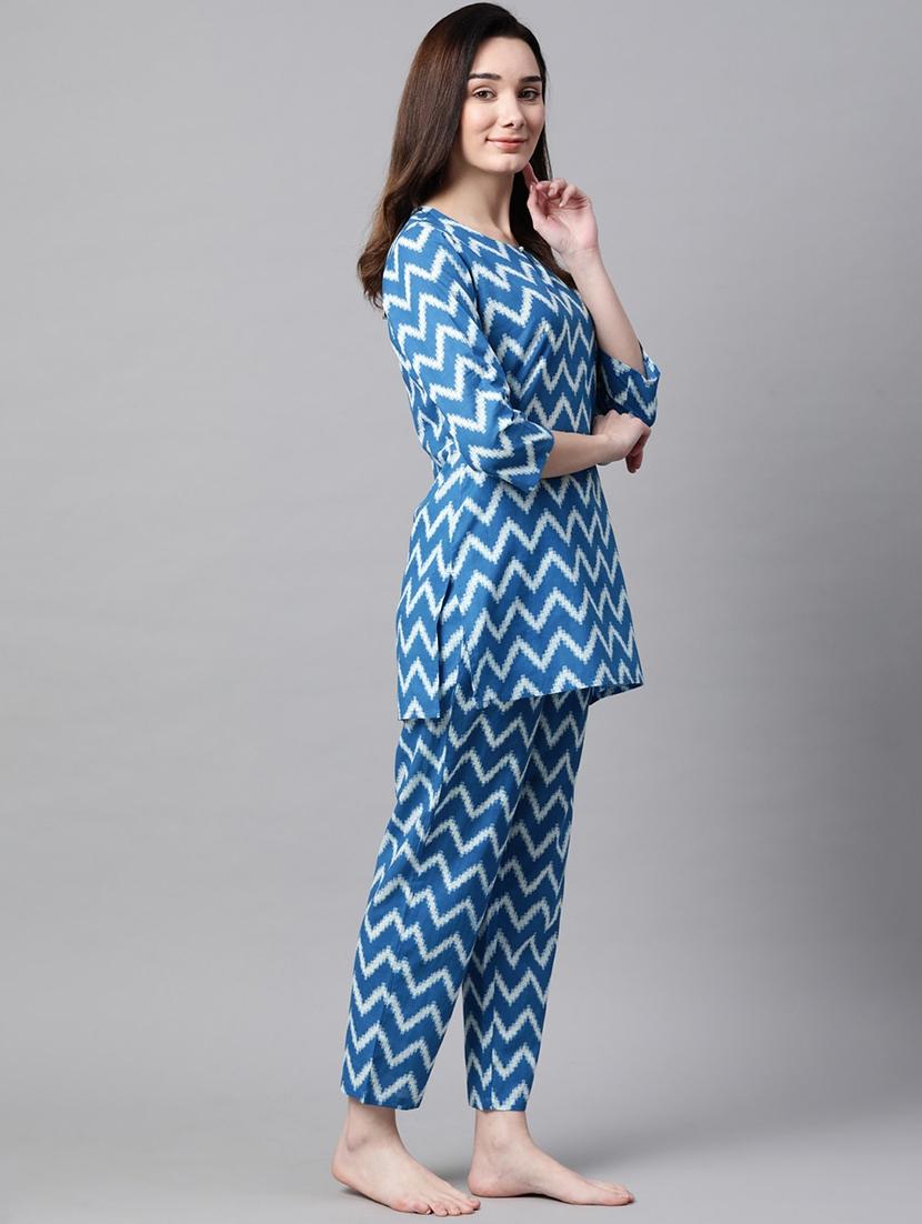 women light blue chevron printed co-ord set - 20947988 - Standard Image - 1