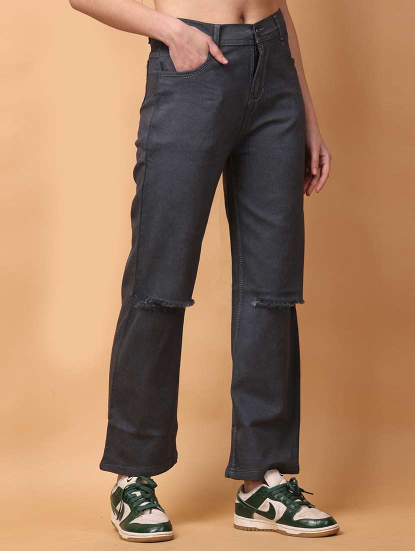 women plain slash knee jeans - 20948270 -  Standard Image - 1