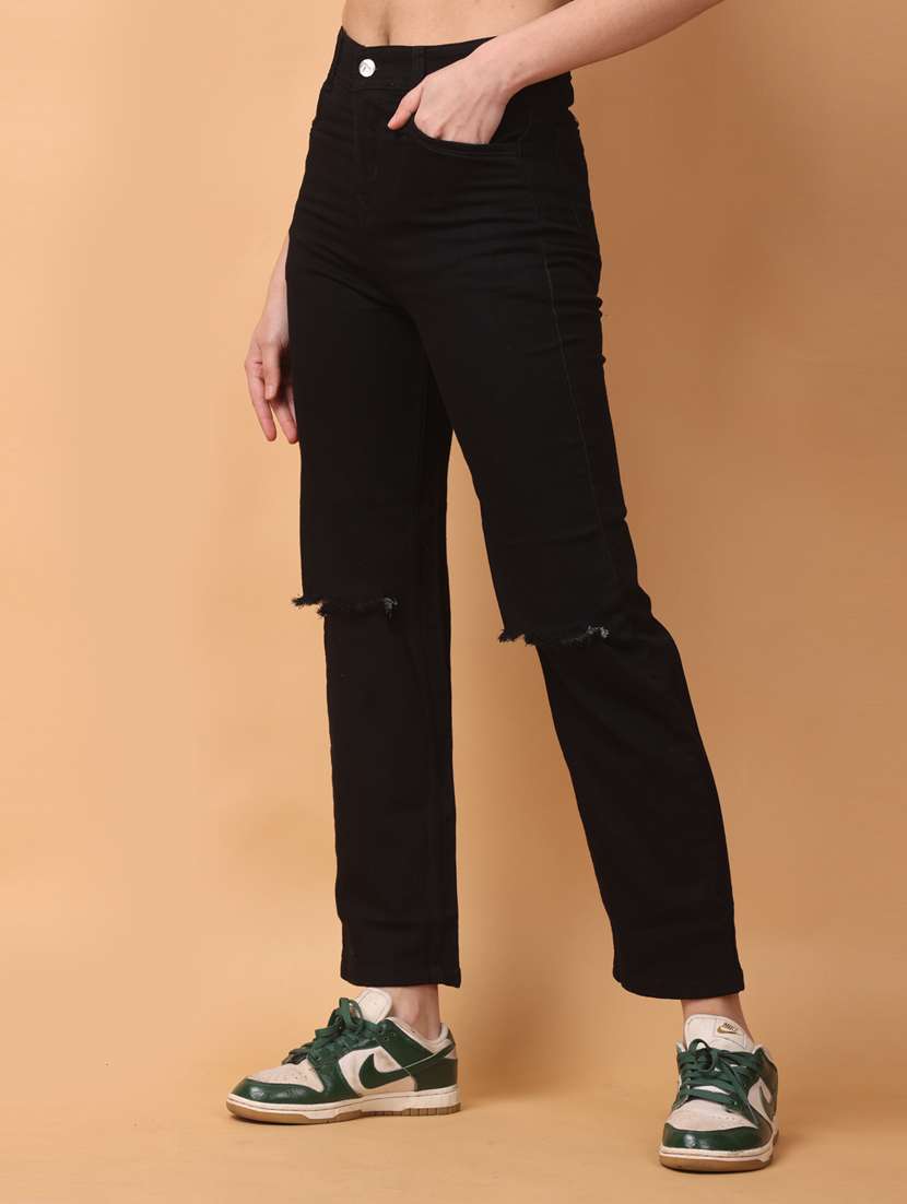 women plain slash knee jeans - 20948271 -  Standard Image - 1