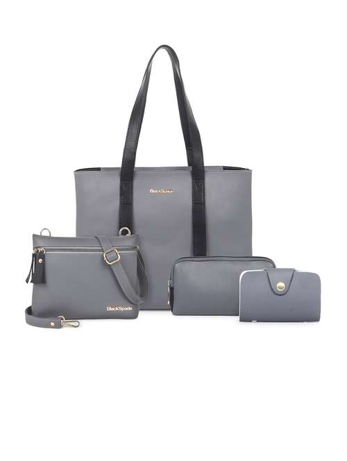 grey solid set of 3 leatherette (pu) regular tote - 20948280 -  Standard Image - 0