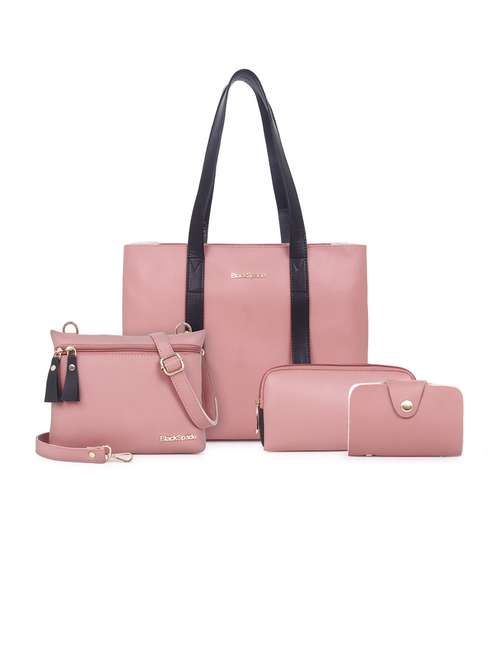pink solid set of 3 leatherette (pu) regular tote - 20948281 -  Standard Image - 0
