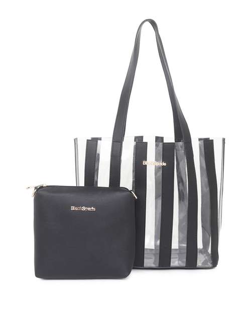 black stripes leatherette (pu) regular tote - 20948283 -  Standard Image - 0