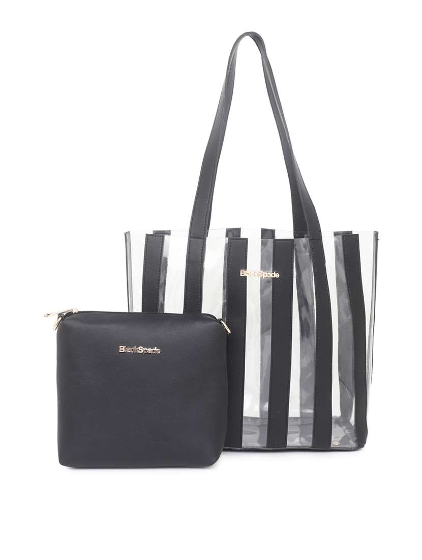 black stripes leatherette (pu) regular tote