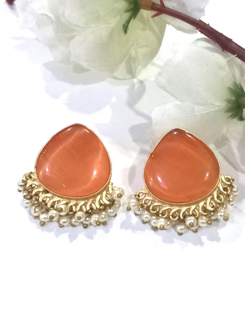 orange alloy studs earrings - 20948288 - Standard Image - 1