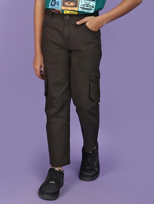 boys solid olive green cargo trouser - 20948400 - Standard Image - 0