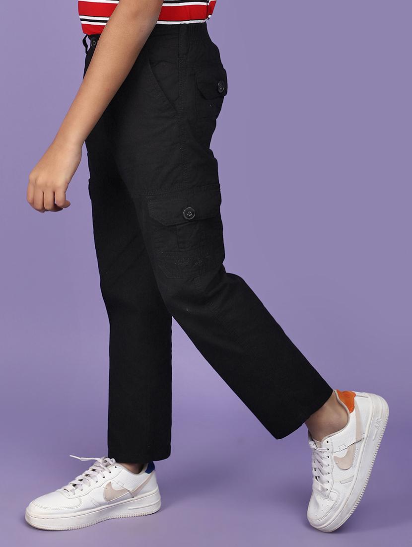 boys solid black cargo trouser - 20948401 - Standard Image - 1
