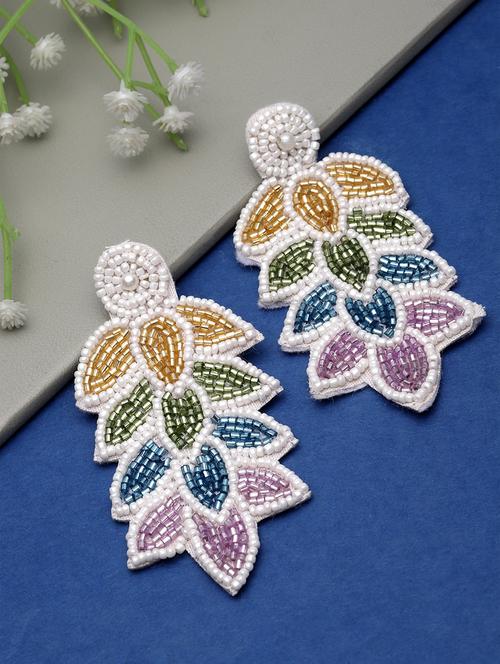 anekaant sylvan white & multi leaf shaped handcrafted drop earrings - 20948414 - Standard Image - 0