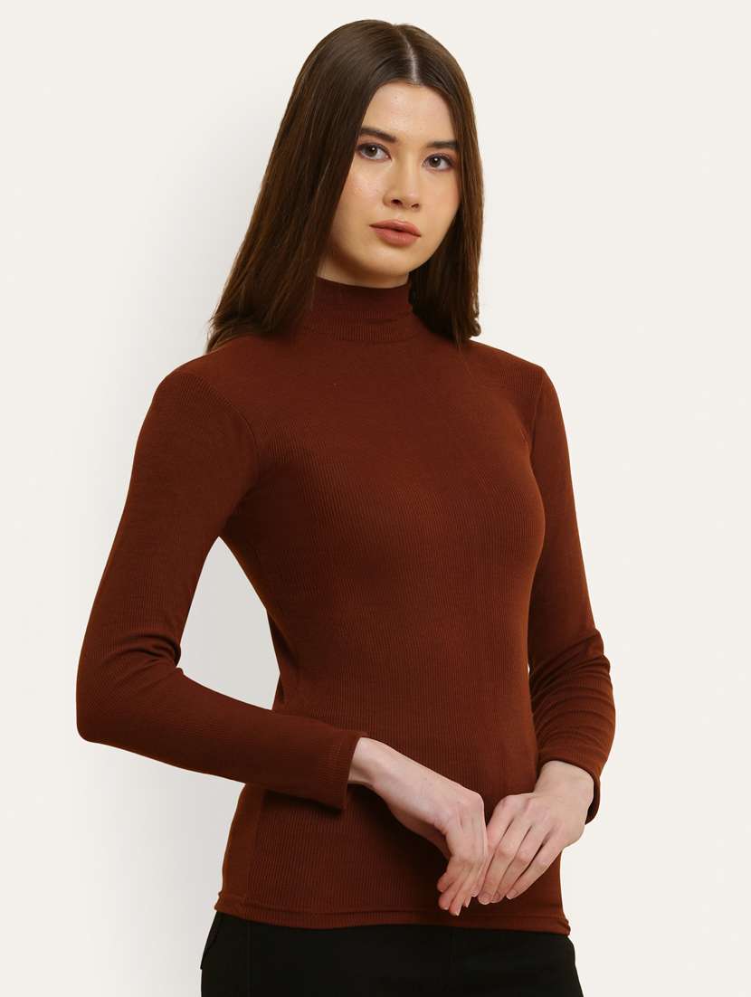 Brown Cotton Plain Top - 20948447 -  Standard Image - 1