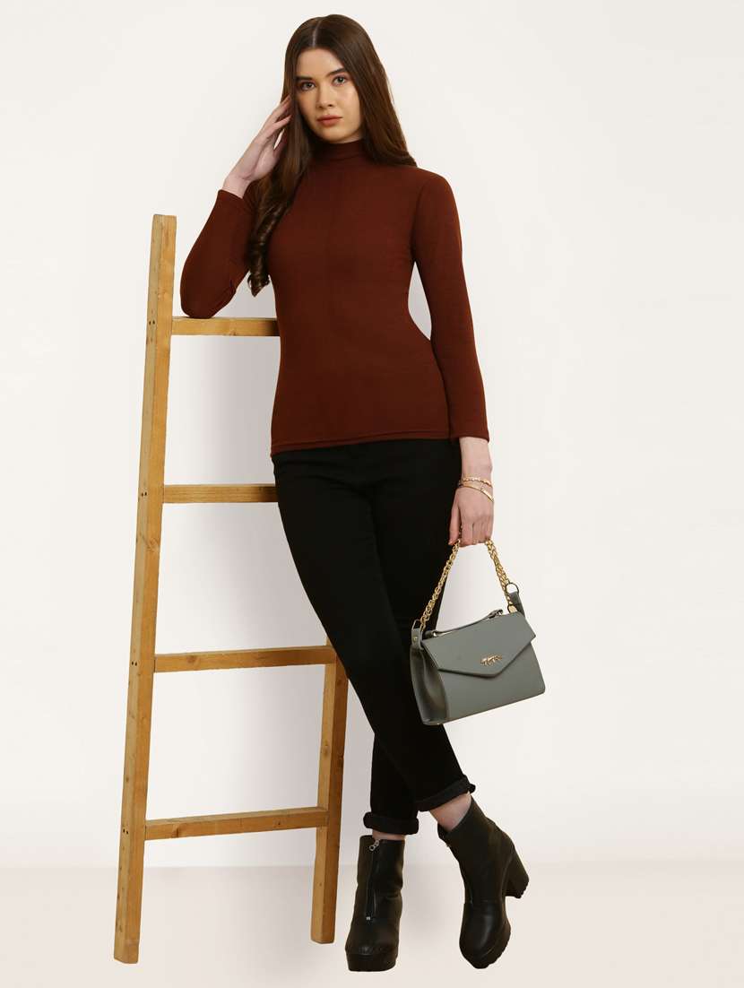 Brown Cotton Plain Top - 20948447 -  Standard Image - 4