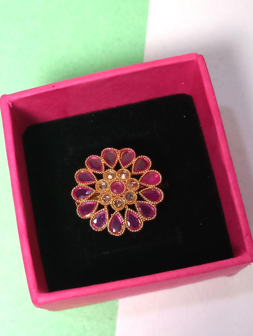 antique ruby stone gold plated floral adjustable finger ring - 20948513 -  Standard Image - 1