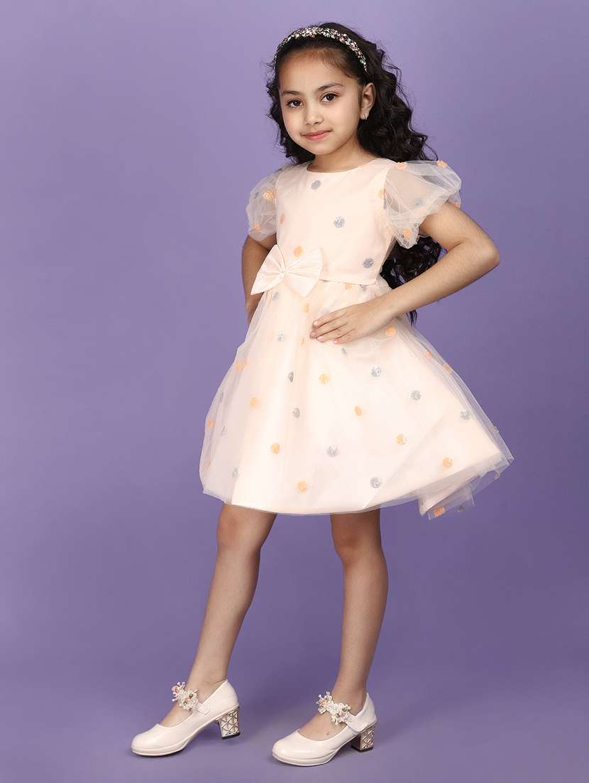 girls peach sequins detailed frock - 20948533 -  Standard Image - 1