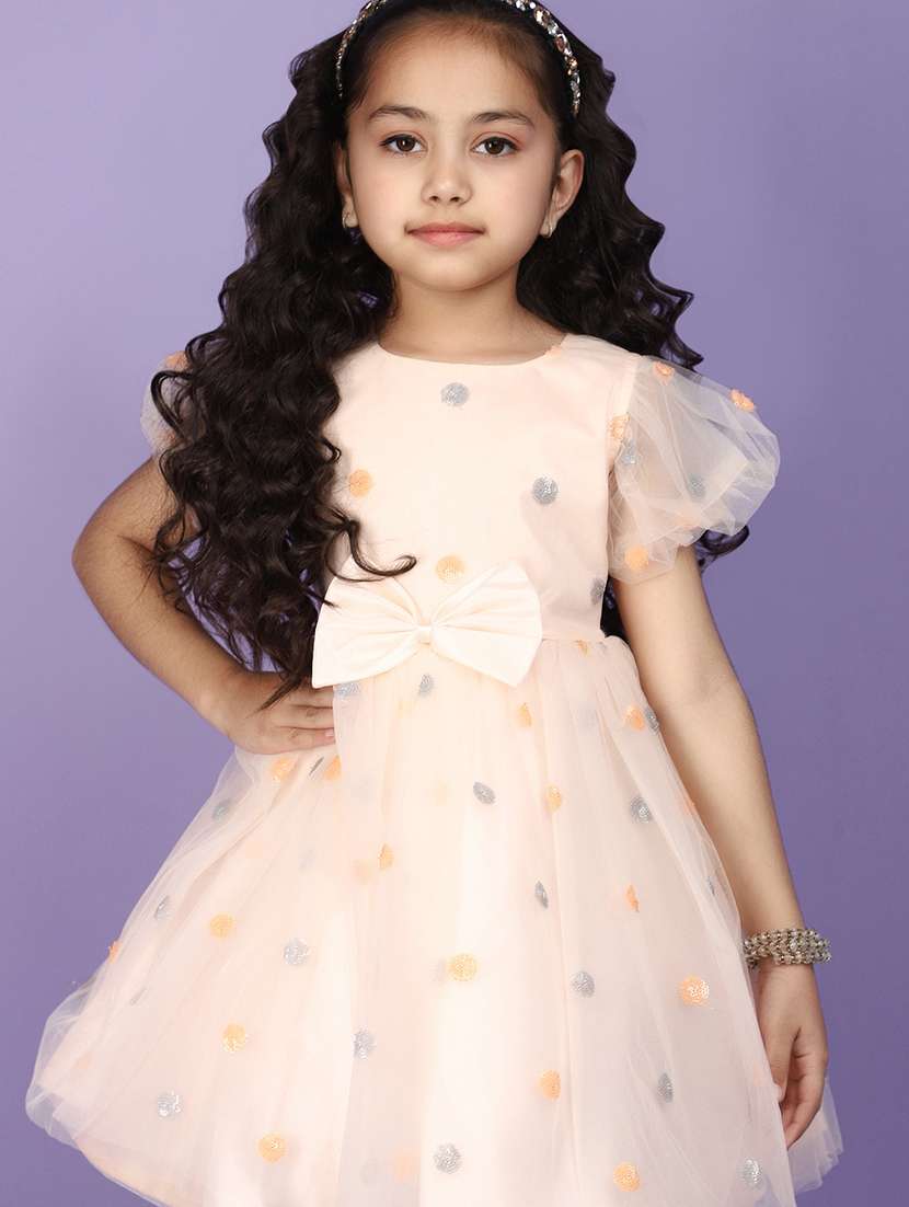 girls peach sequins detailed frock - 20948533 -  Standard Image - 4