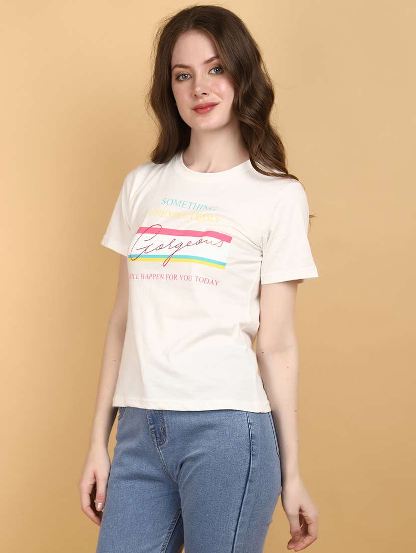 white cotton typographic print t-shirt - 20948549 -  Standard Image - 1