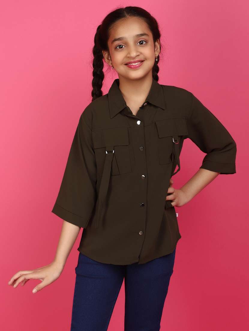 girls green solid shirt