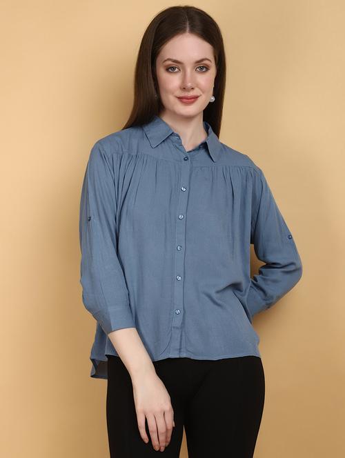 women blue solid regular top - 20948558 -  Standard Image - 0