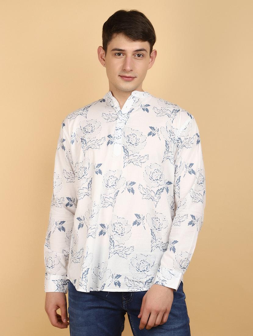 men floral print long sleeves short kurta - 20948566 - Zoom Image - 0