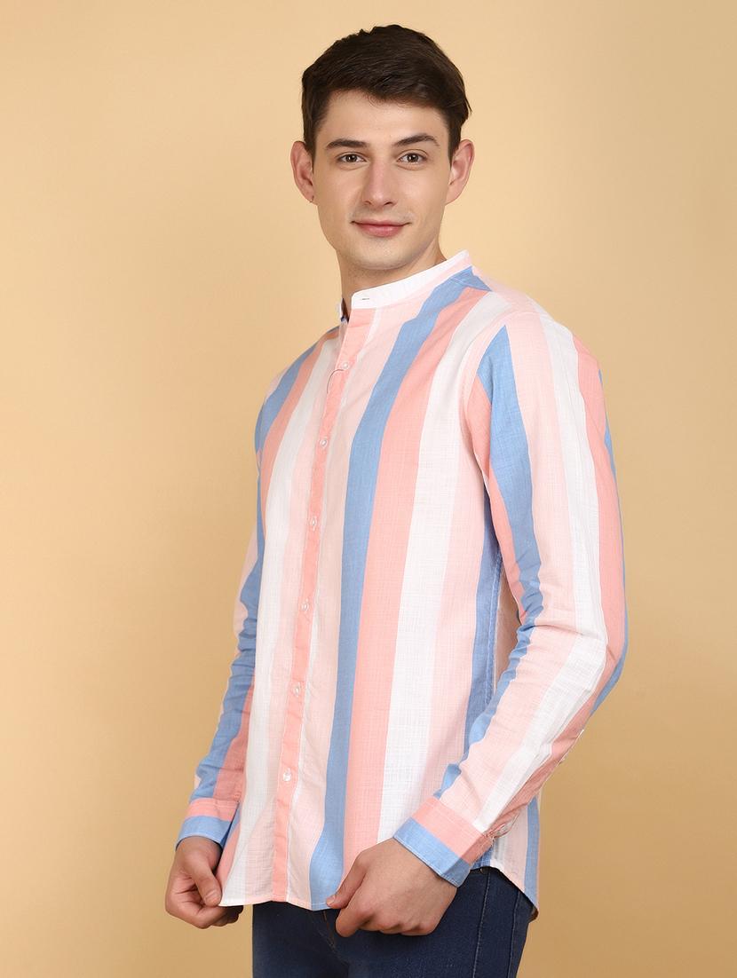 men multi colored regular fit mandarin neck casual shirt - 20948595 - Standard Image - 1