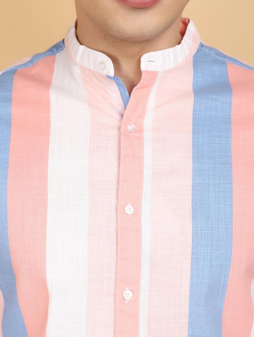 men multi colored regular fit mandarin neck casual shirt - 20948595 - Standard Image - 4