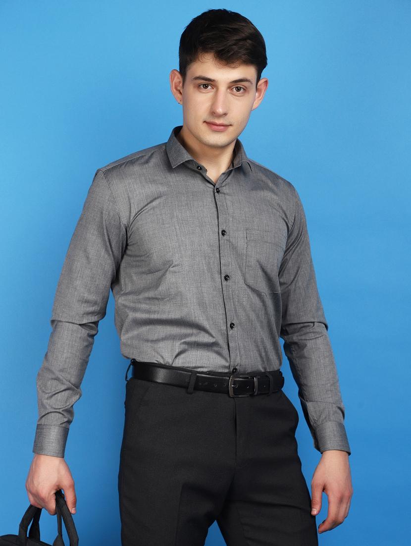 men grey regular fit collared formal shirt - 20948606 - Standard Image - 1