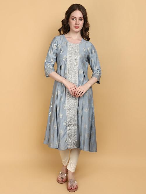 women grey round neck a-line kurta - 20948624 -  Standard Image - 0