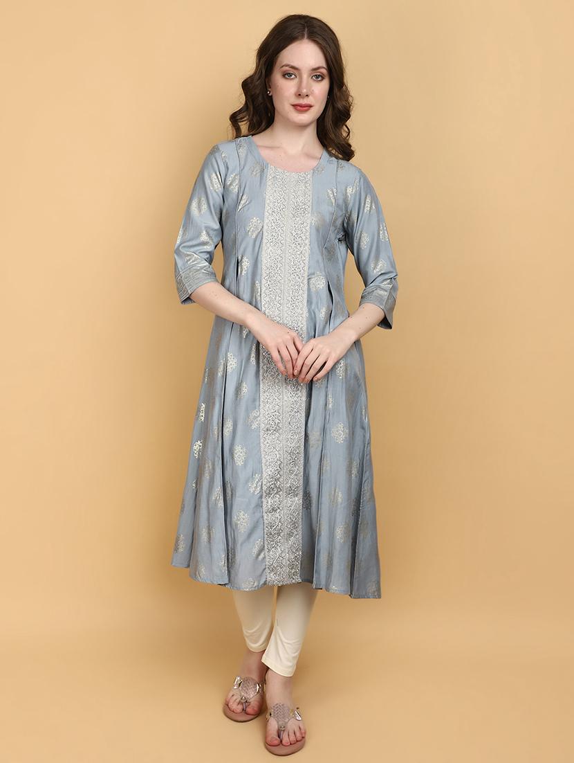women grey round neck a-line kurta - 20948624 -  Zoom Image - 0