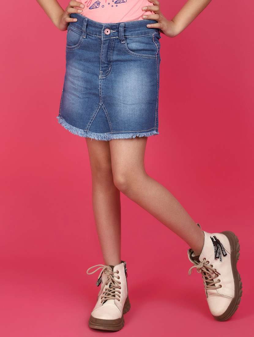 kids solid blue casual denim skirt