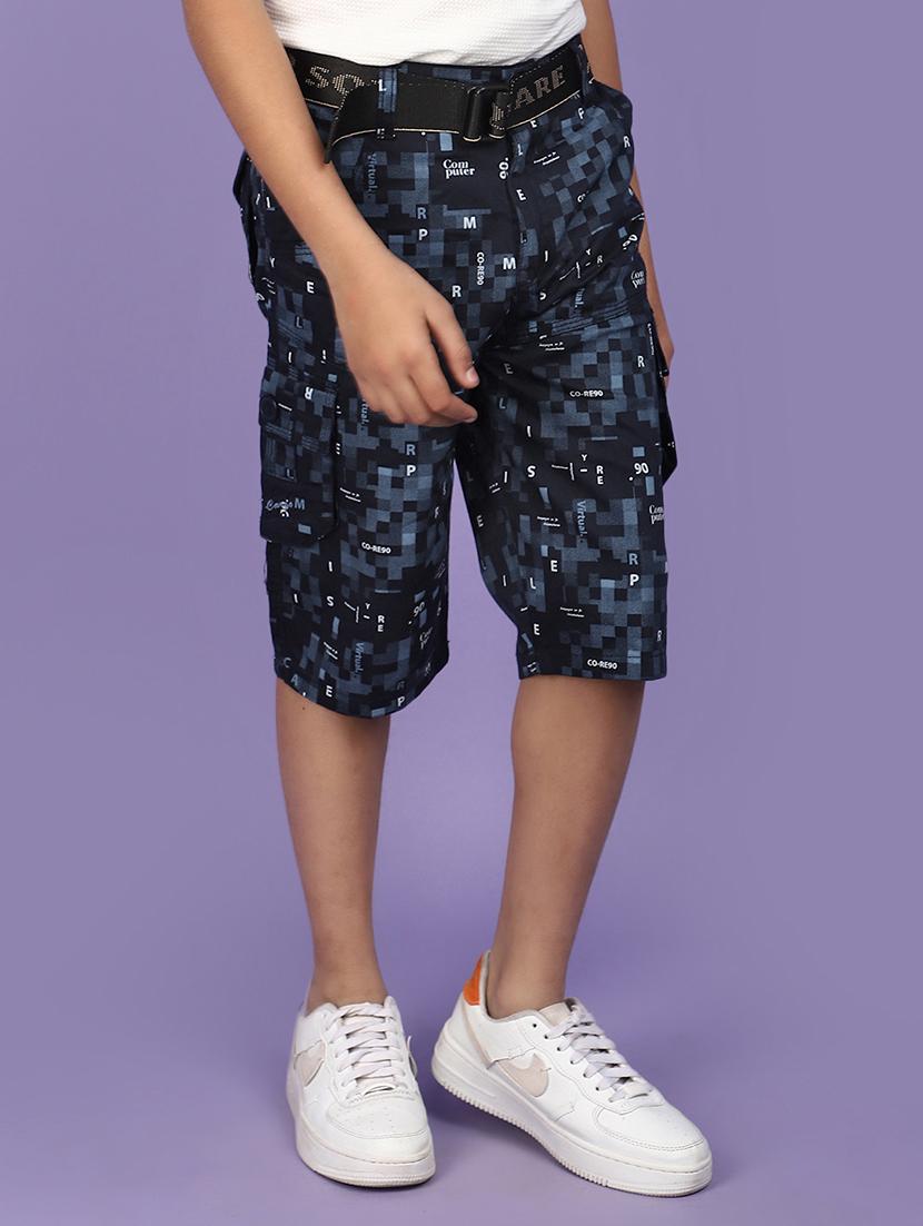boys navy blue printed three fourth shorts - 20948639 - Standard Image - 1