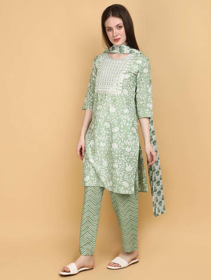 women three quarter sleeve kurta pant with dupatta set