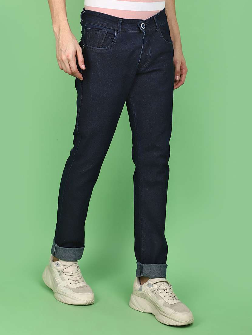 men solid navy blue slim fit jeans - 20948727 -  Standard Image - 1