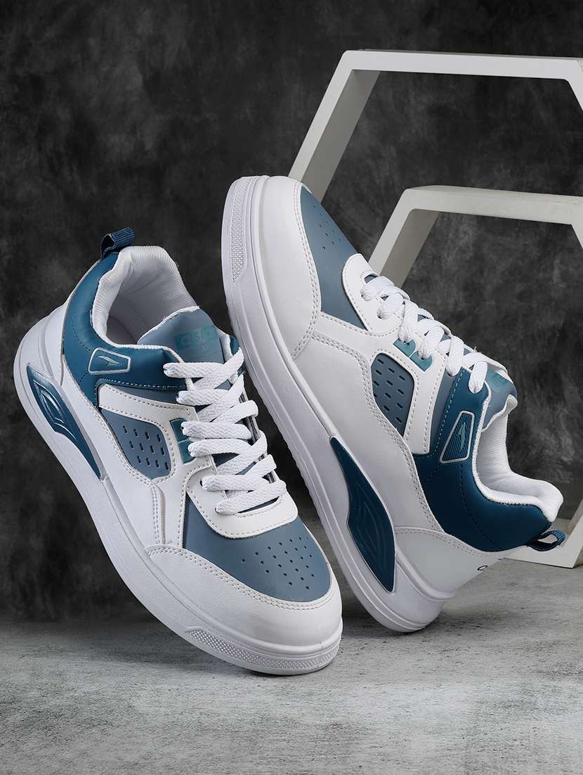 men white colourblock detailed lace up sneakers