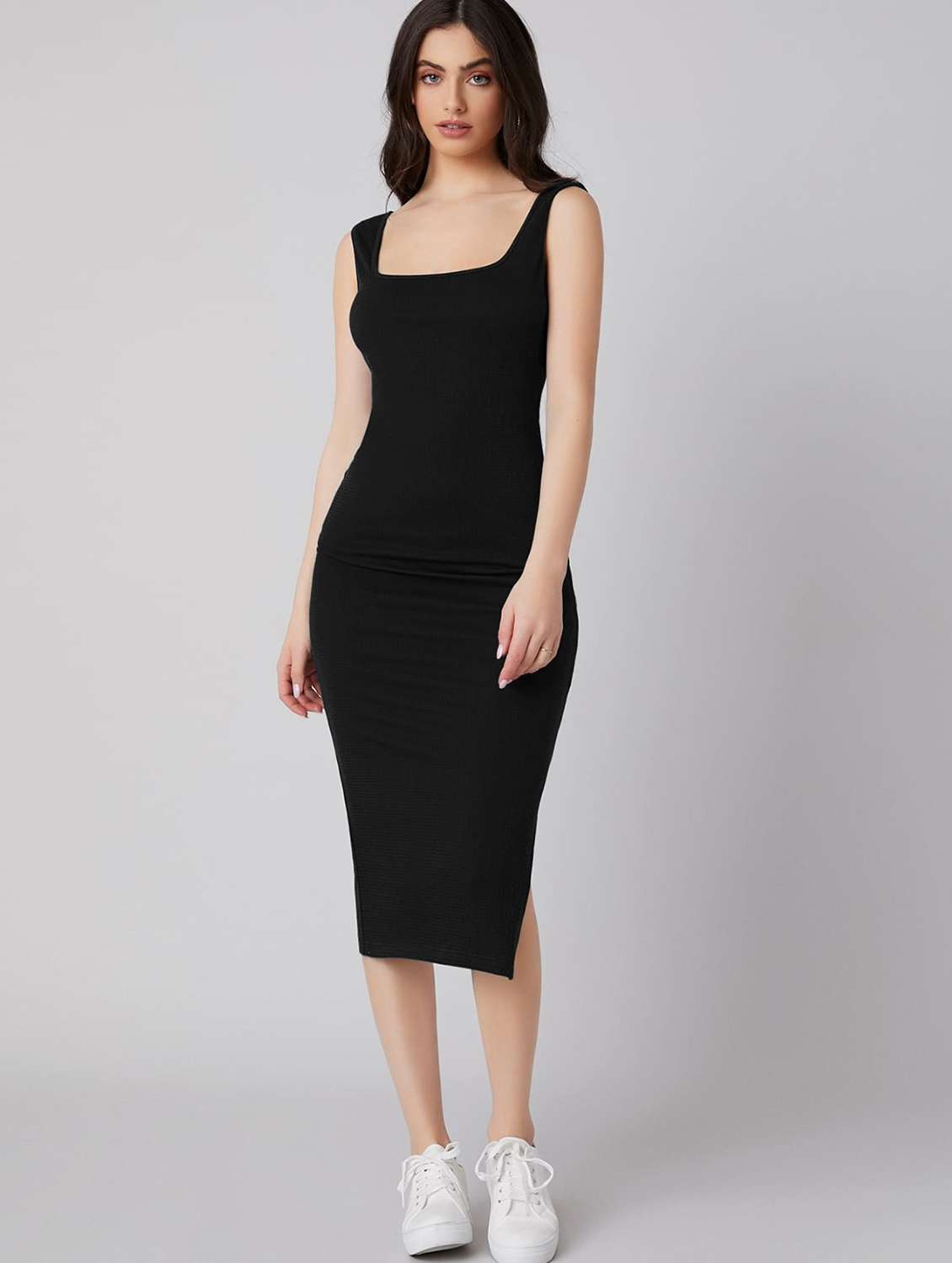 solid black bodycon dress