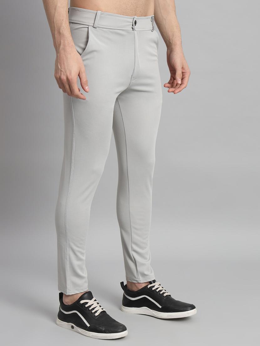 grey lycra blend flat front casual trousers - 20949331 -  Standard Image - 1