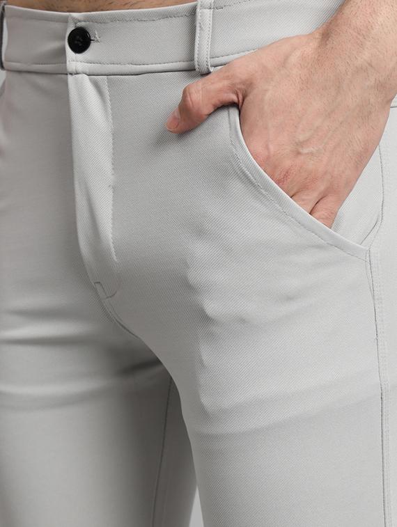 grey lycra blend flat front casual trousers - 20949331 - Standard Image - 4
