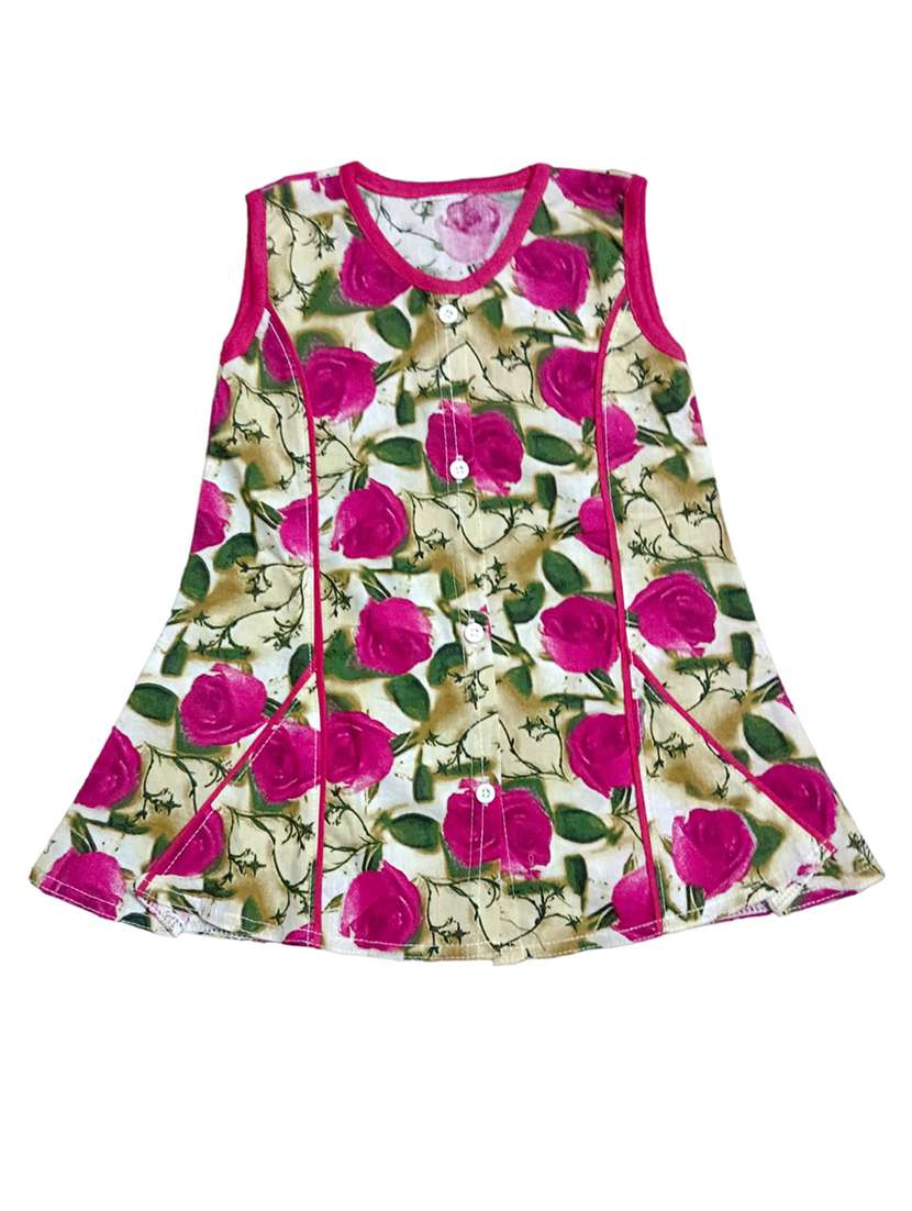 pink floral printed cotton blend frock