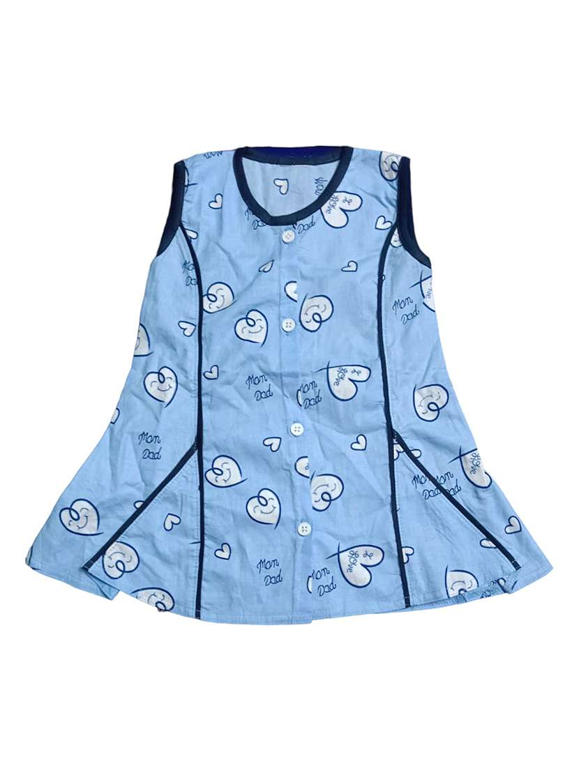 purist blue printed cotton blend frock
