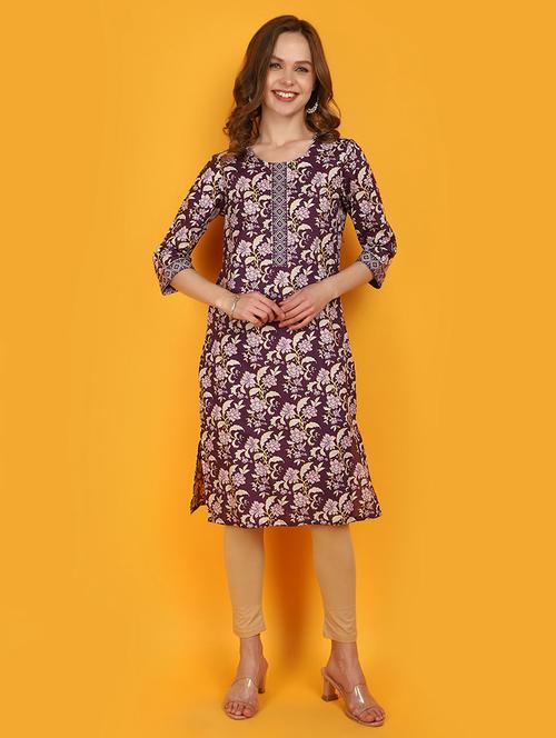 women purple round neck straight kurta - 20951115 -  Standard Image - 0