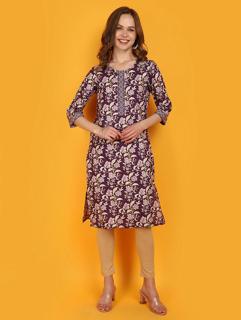 women purple round neck straight kurta - 20951115 -  Zoom Image - 0