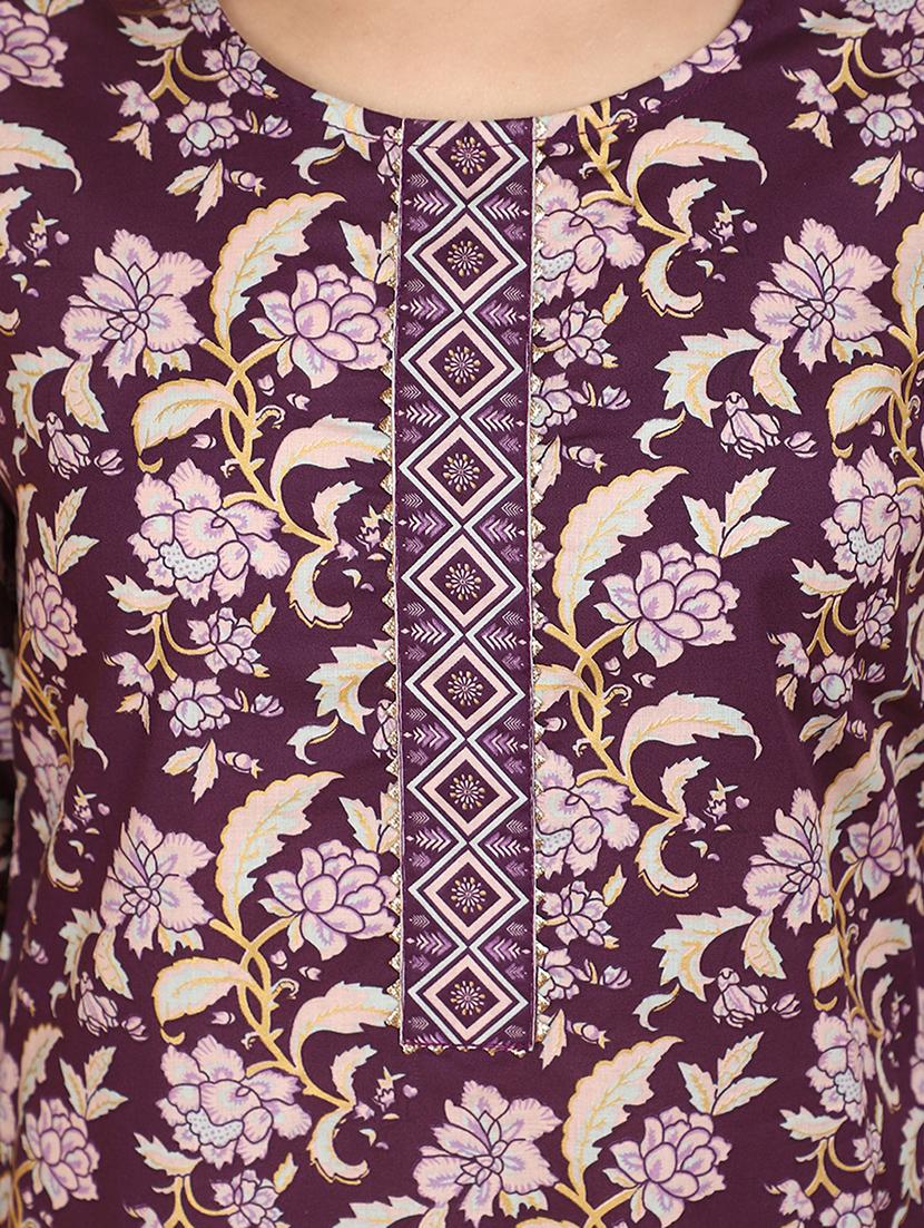 women purple round neck straight kurta - 20951115 - Standard Image - 4