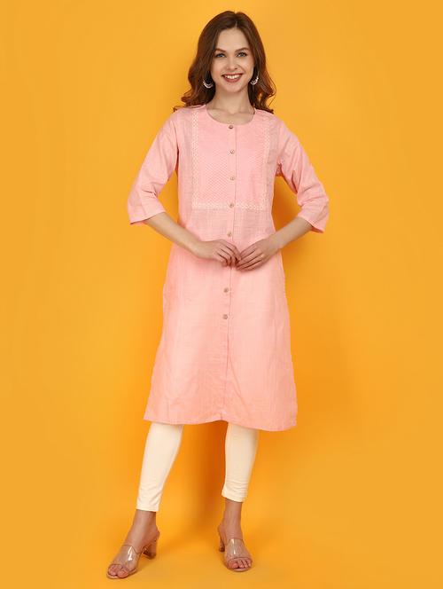 women pink round neck straight kurta - 20951123 - Standard Image - 0