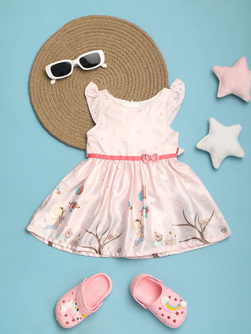 kids pink printed detailed frock