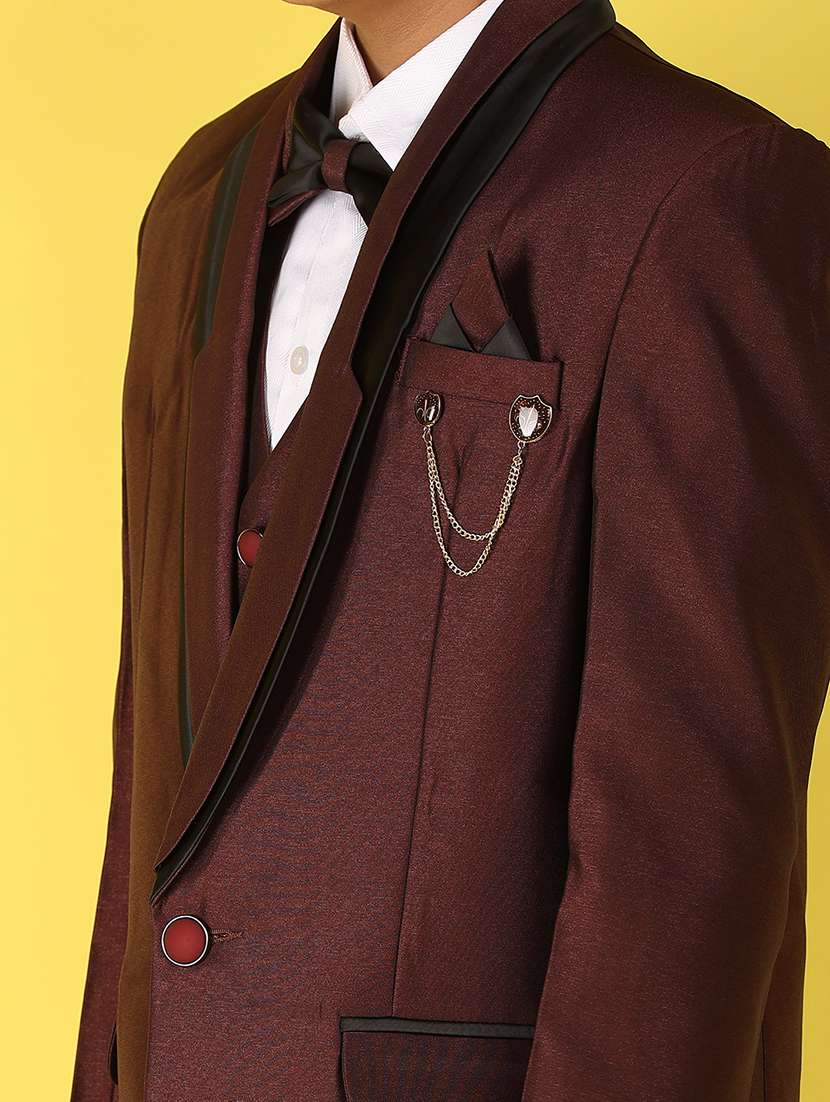 boys maroon solid suit set - 20951204 -  Standard Image - 6